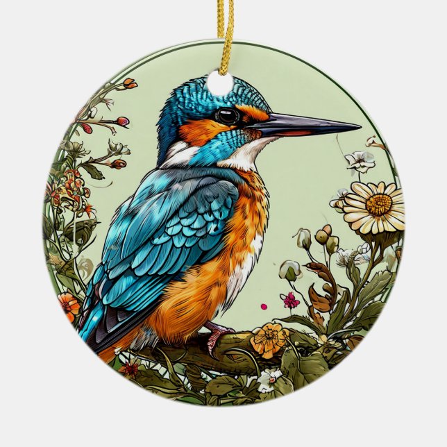 Lebhafter Kingfisher Bird Keramik Ornament (Vorne)