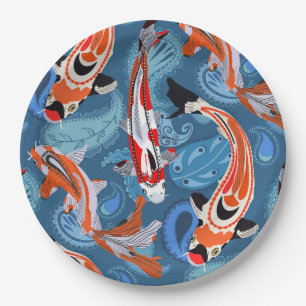 Lebhafter Koi Fisch unter Paisley Pattern Pappteller