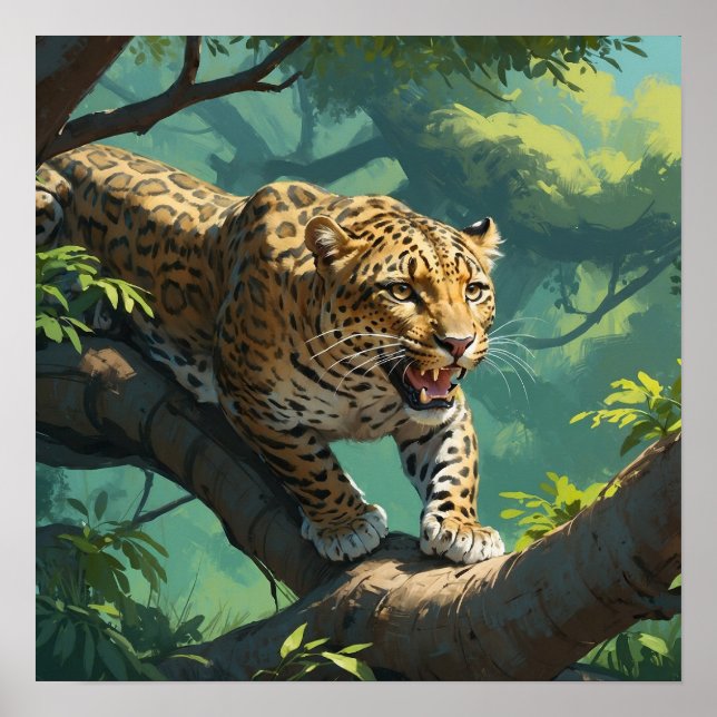 Lebhafter Leopard-Spaziergang auf dem Bild der Zwe Poster (Vorne)