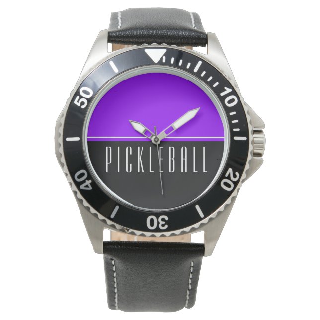 Lebhafter, Lila Schwarzer Halb PICKLEBALL Text Armbanduhr (Vorderseite)