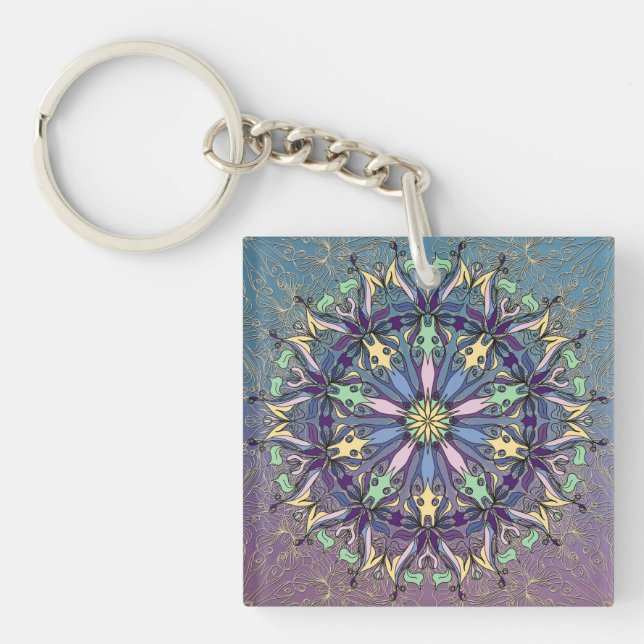 Lebhafter Mandala Akryllischer Schlüsselanhänger (Vorderseite)