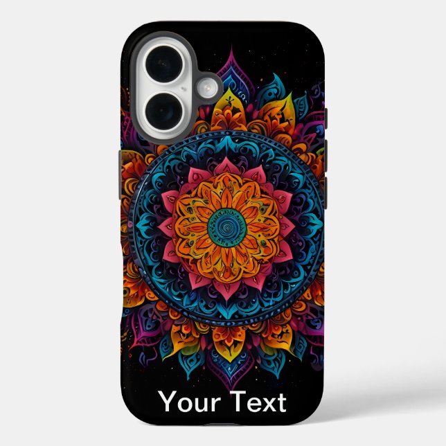 Lebhafter Mandala Swirl: OtterBox iPhone 16 Hülle (Rückseite)