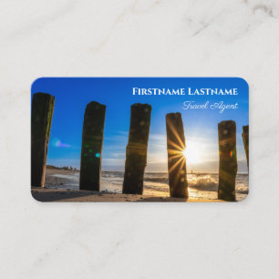 Lebhafter Meeresstrand Sonnenuntergang Reise Agent Visitenkarte