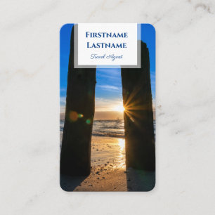 Lebhafter Meeresstrand Sonnenuntergang Reise Agent Visitenkarte