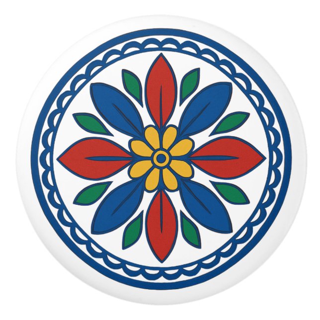 Lebhafter Mexican Talavera Floral Keramik Knob Keramikknauf (Vorderseite)
