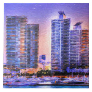 Lebhafter Miami Skyline Sunrise Fliese