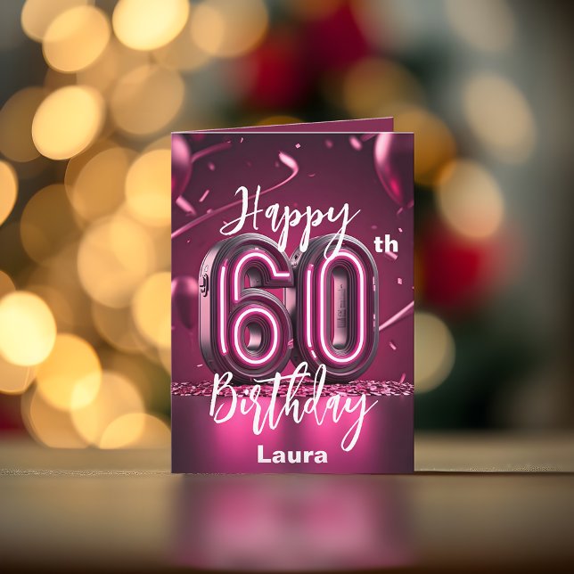 Lebhafter moderner Chic Neon Pink 60. Geburtstag Karte (Von Creator hochgeladen)