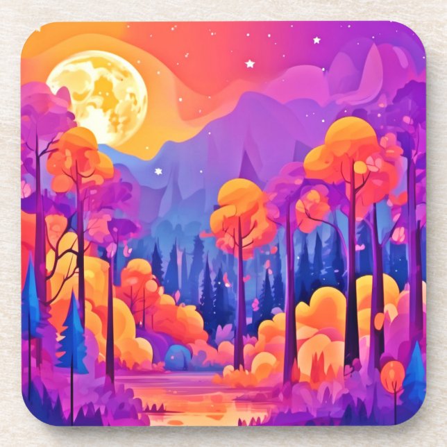 Lebhafter Moonlit-Wald Getränkeuntersetzer (Vorderseite)