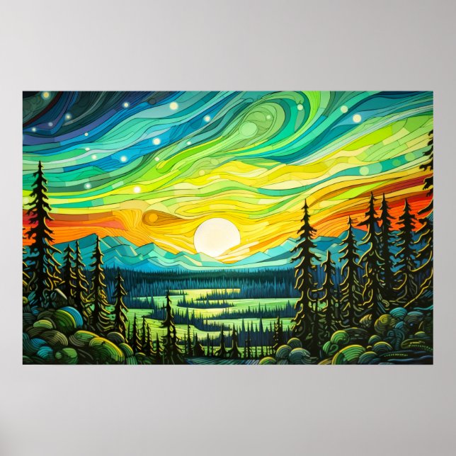 Lebhafter Nachthimmel bei Sonnenuntergang Poster (Vorne)