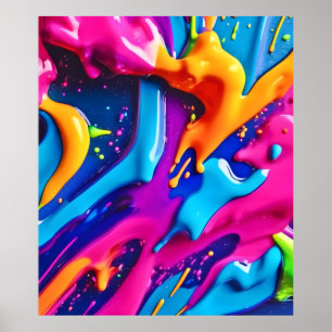 Lebhafter Neon Paint Spritzer Abstrakt Poster