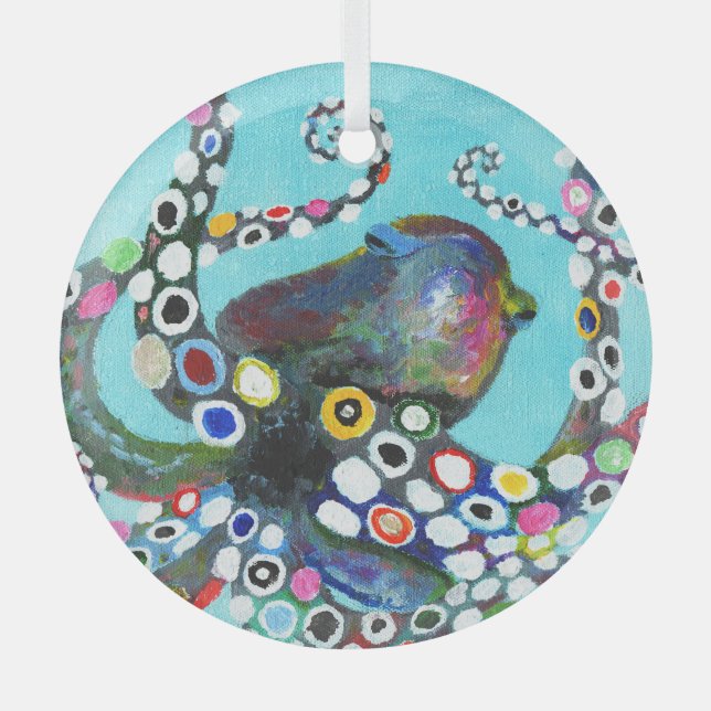 Lebhafter Oktopus: AcrylIllustration Ornament Aus Glas (Vorderseite)