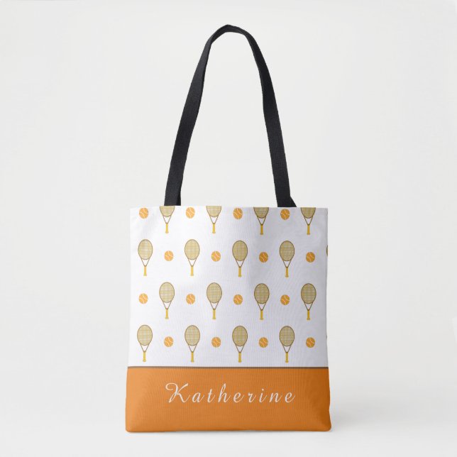 Lebhafter Orange Tennis Fun Personalisiert Player  Tasche (Vorderseite)