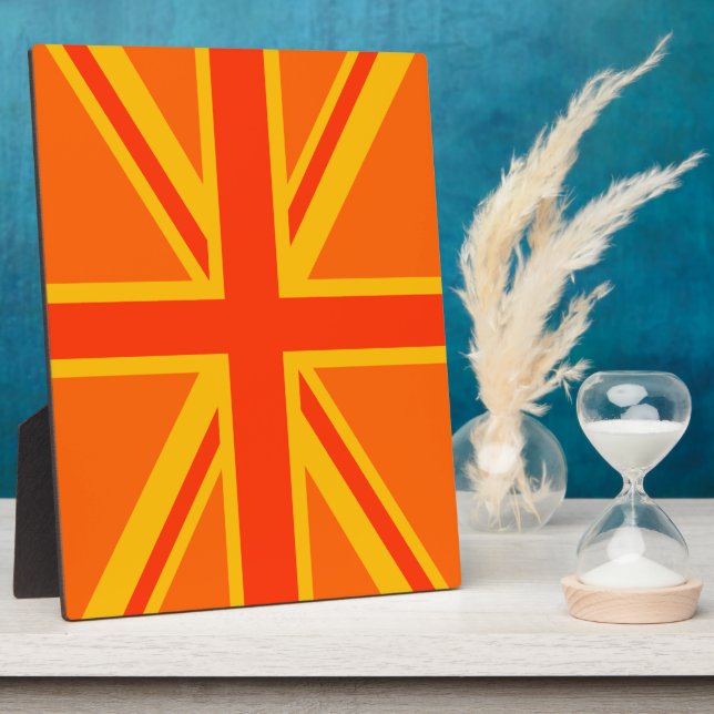 Lebhafter Orange Union Jack British Flag Swag Fotoplatte (Seite)