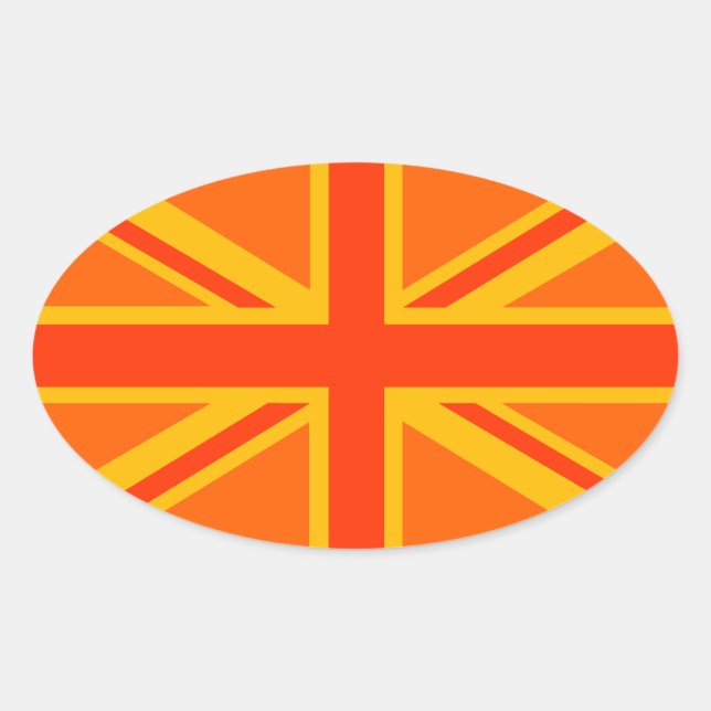 Lebhafter Orange Union Jack British Flag Swag Ovaler Aufkleber (Vorderseite)