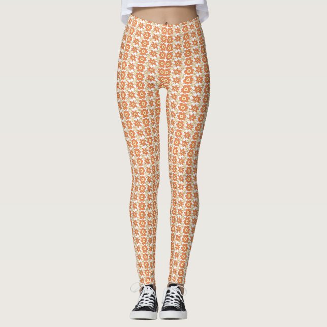 Lebhafter orangefarbener und weißgestrichener Hint Leggings (Vorderseite)