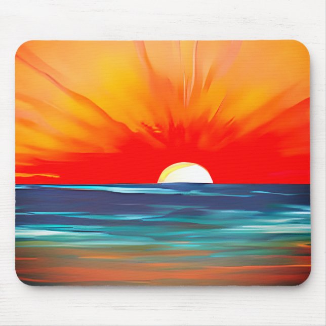 Lebhafter Ozean Sonnenuntergang in Orange und Blau Mousepad (Vorne)