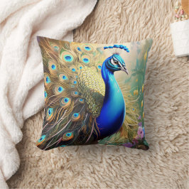 Lebhafter Pfau, der seinen gefederten Sturm zeigt Kissen
