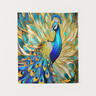 Lebhafter Pfau im Jugendstil Wandteppich
