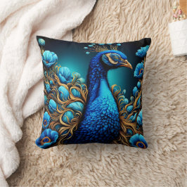 Lebhafter Pfau umgeben von farbenfrohen Blume Kissen