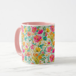 Lebhafter Phoenix mit floralem Hintergrund Tasse