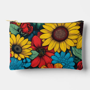 Lebhafter Pop Art Blumendesign mit Sonnenblumen Zubehörtasche