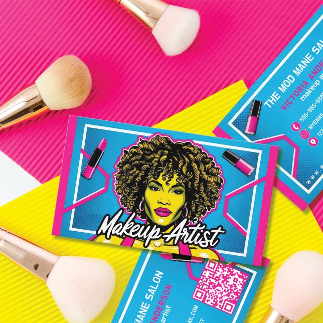 Lebhafter Pop Art Neon Pink Blue Makeup Artist Visitenkarte (Von Creator hochgeladen)