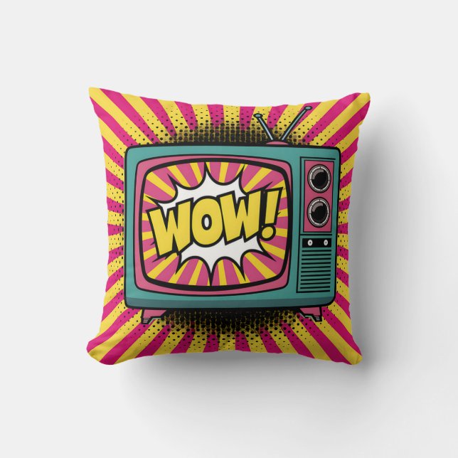 Lebhafter Pop Art Retro TV Kissen (Vorderseite)