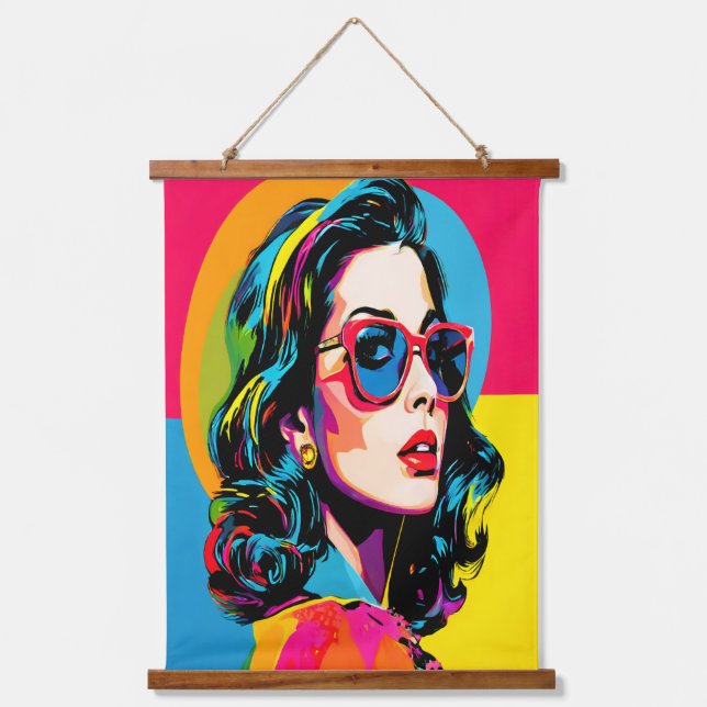 Lebhafter Pop Kunst Die Retro-Kulisse Wandteppich Mit Holzrahmen (Vorderseite)