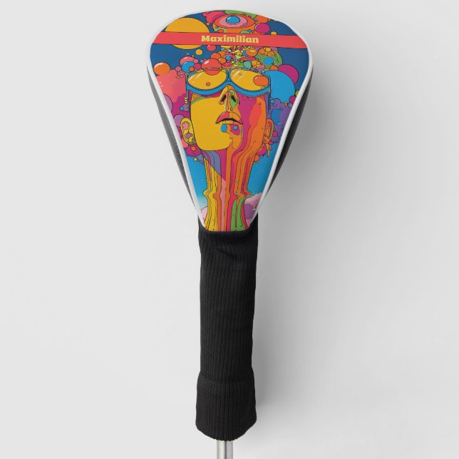 Lebhafter psychedelischer Pop Art Groovy Retro Des Golf Headcover (Vorderseite)