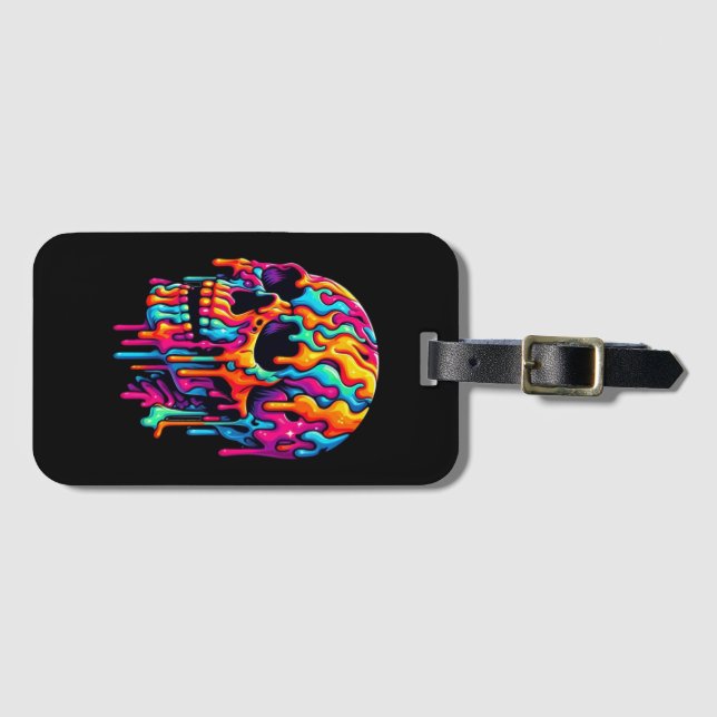 Lebhafter psychedelischer Schädel Gepäckanhänger (Vorderseite (Horizontal))