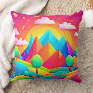 Lebhafter Regenbogen-Cartoon Landschaft Kissen