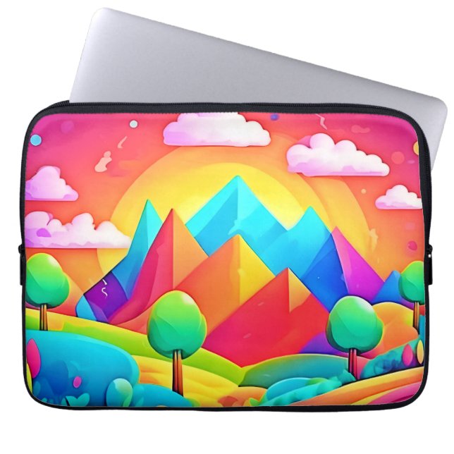 Lebhafter Regenbogen-Cartoon Landschaft Laptopschutzhülle (Vorderseite)
