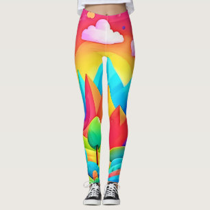 Lebhafter Regenbogen-Cartoon Landschaft Leggings
