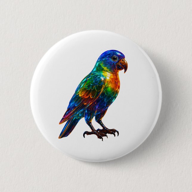 Lebhafter Regenbogen Papagei Art - Farbenfrohe Gla Button (Vorderseite)