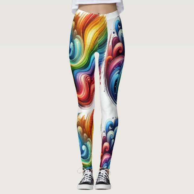 Lebhafter Regenbogen Swirl Leggings (Vorderseite)