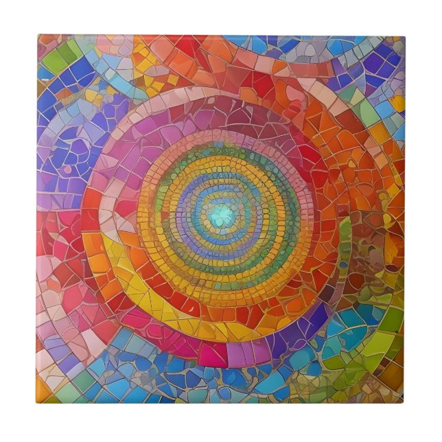 Lebhafter Regenbogenzirkel Vortex Farbenfrohe Mosa Fliese (Vorderseite)
