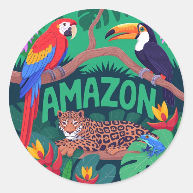 Lebhafter Regenwald des Amazonas zurück zu Schulau Runder Aufkleber (Vorderseite)