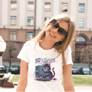 Lebhafter Retro 90er Cat Hacker T - Shirt