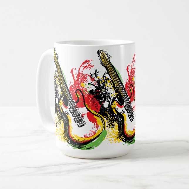 Lebhafter Retro Groove: Electric Guitar Splash Kaffeetasse (Vorderseite Links)