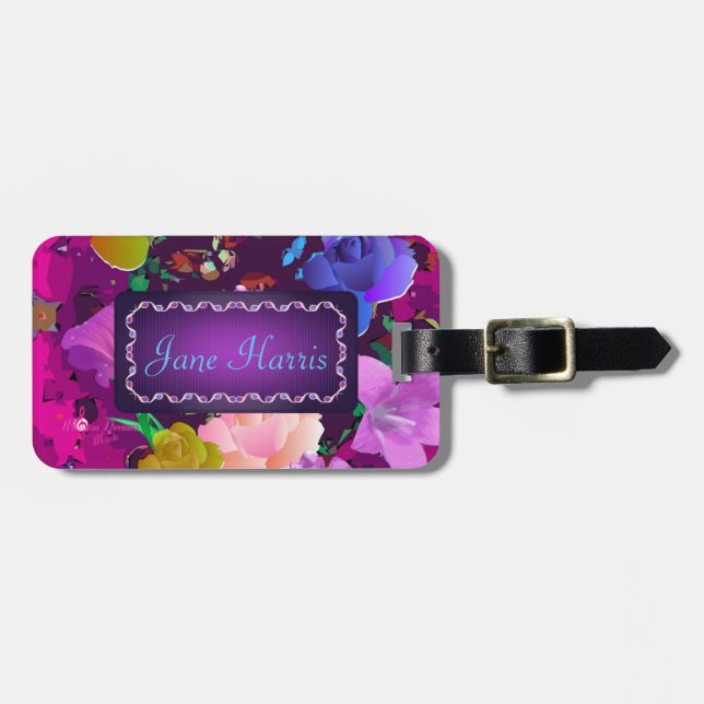 Lebhafter, rosa Abstrakter, floraler, benutzerdefi Gepäckanhänger (Vorderseite horizontal)