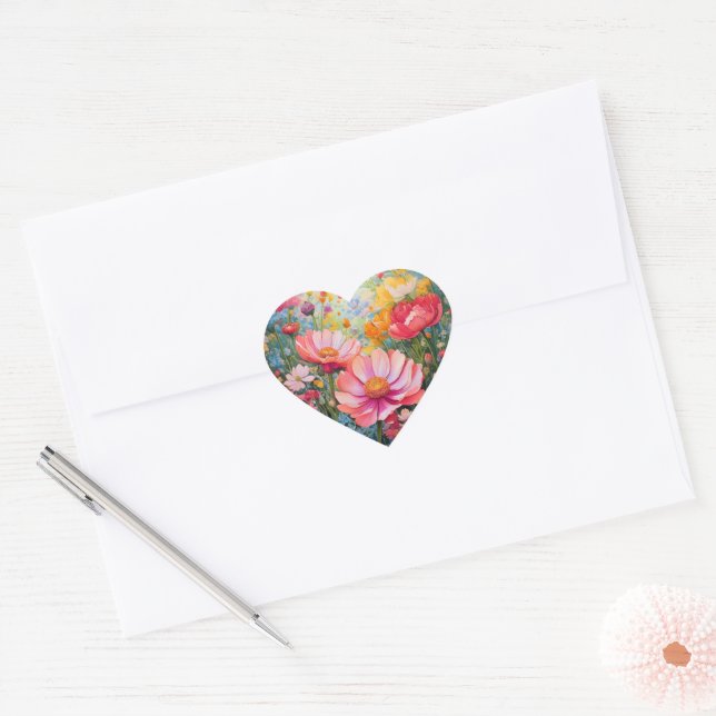 Lebhafter rosa Blumengartenaufkleber Herz-Aufkleber (Umschlag)