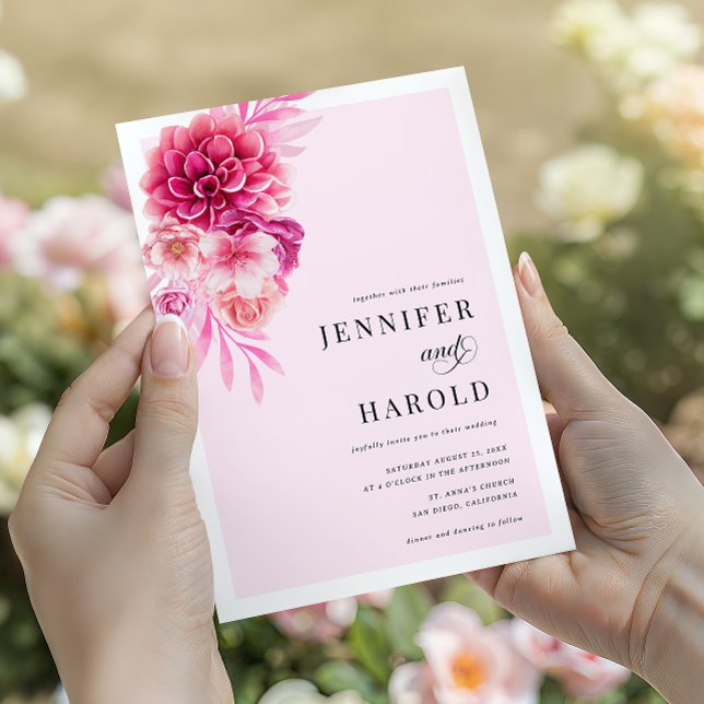 Lebhafter, rosa, floraler QR-Code bei einer Hochze Einladung (Von Creator hochgeladen)