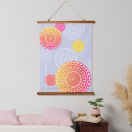 Lebhafter rosa Gelber Random Mandala Wandteppich Mit Holzrahmen