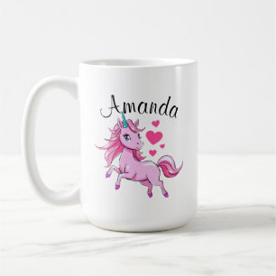 Lebhafter Rosa Springen Einhorn Mädchenname Kaffeetasse