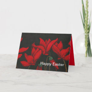 Lebhafter roter Cyclamen auf schwarzem Hintergrund Feiertagskarte
