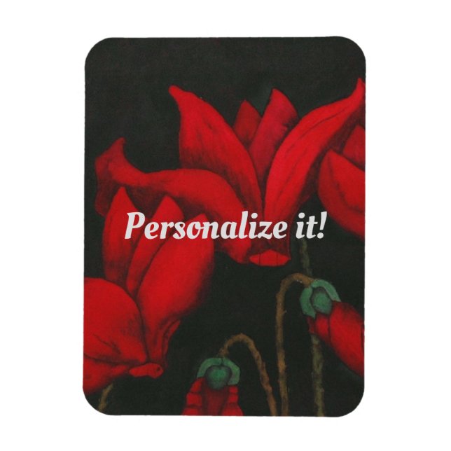 Lebhafter roter Cyclamen auf schwarzem Hintergrund Magnet (Vertikal)