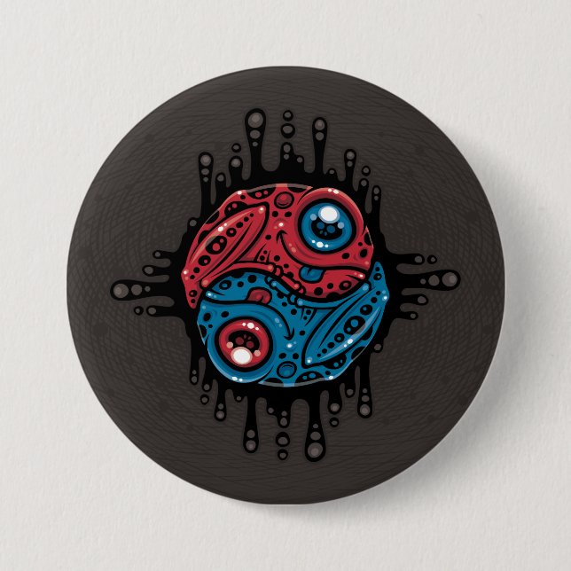 Lebhafter Roter und Blauer Gift Dart Frog Yin Yang Button (Vorderseite)