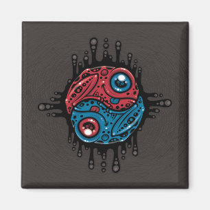 Lebhafter Roter und Blauer Gift Dart Frog Yin Yang Magnet