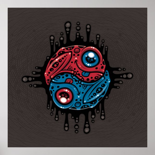Lebhafter Roter und Blauer Gift Dart Frog Yin Yang Poster (Vorne)
