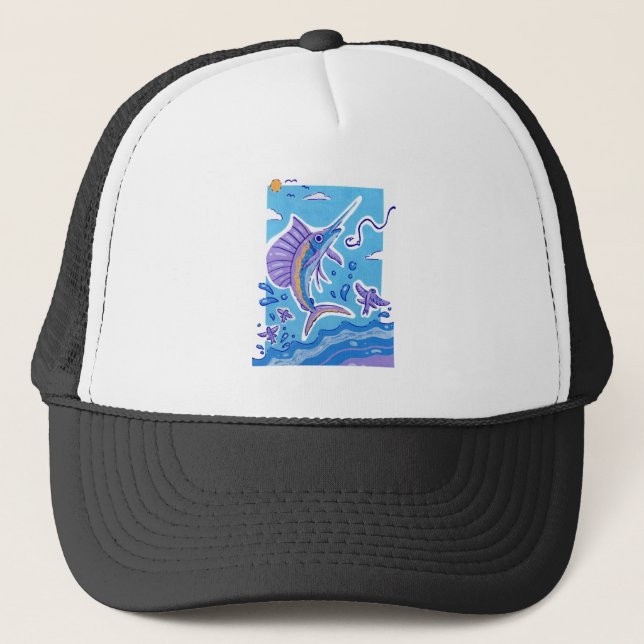 Lebhafter Seesegelfisch in Acrylic Truckerkappe (Vorderseite)